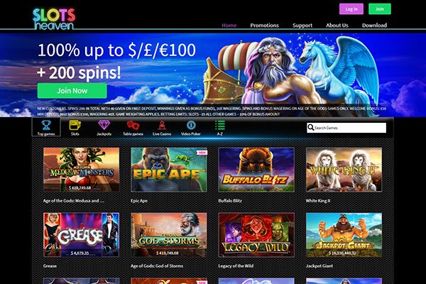 Slots Heaven NZ Review- 100% Bonus up to $100 and 200 Free Spins